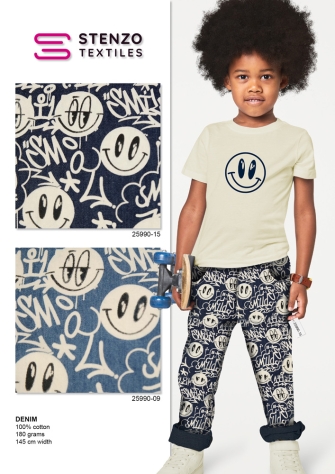 25990-09DE "Funky Smile" printed washed denim