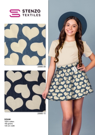 25985-15DE "lovely hearts" printed washed denim